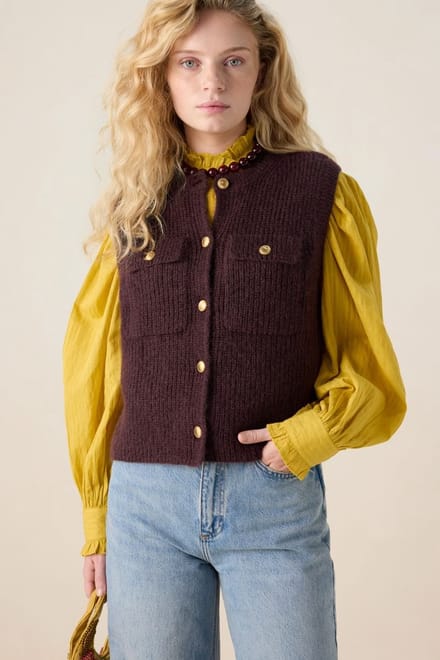Sissy-Boy - Donkerbruin gebreid gilet