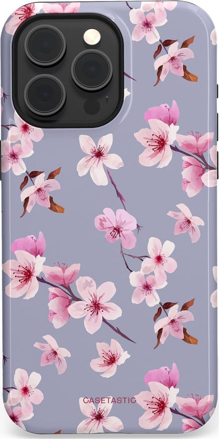 Casetastic hoesje geschikt voor Apple iPhone 15 Pro Max - MagSafe - Dubbellaagse bescherming - Bloemsem Bries - Fashion Case - Zilver Lichtroze Lila