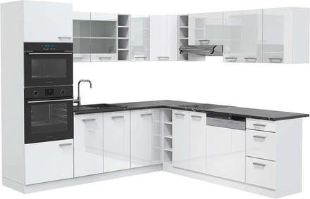 Vicco Hoekkeuken R-Line, Wit Hoogglans/Wit, 247 x 237 cm, WB Antraciet
