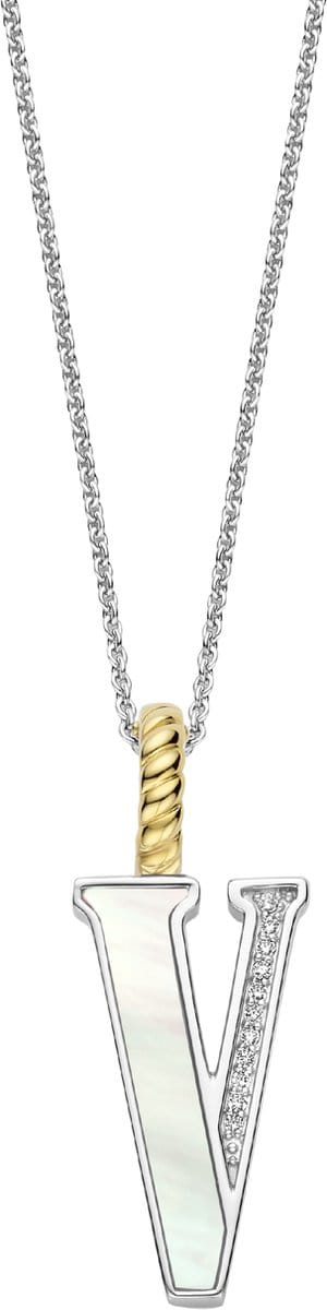 TI SENTO Dames Hanger - 925 zilver - Letter V - Parelmoer - 6840MW_V