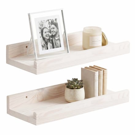 Springos Wandplank - Boekenplank - Ophangbaar - Kruidenplank- Wit- Grenenhout - 10 Kg - 30 cm - 2 Stuks