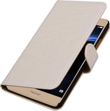 Wit Krokodil booktype wallet cover hoesje voor Huawei Honor V8
