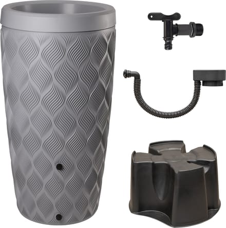 Regenton Set - Zilver 240L met Bloemenbak - Complete Set - Wavy Look - Bewatering - Regenton - Plantenbak