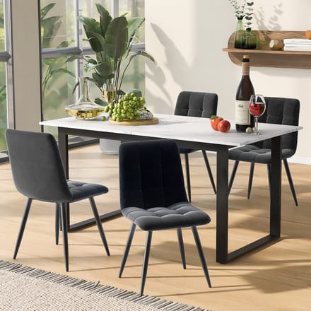 REDOM - Eethoekset - Uitschuifbare Eettafel Met Stoelen - Modern - MDF - Wit - 140/180 X 80 X 75 Cm