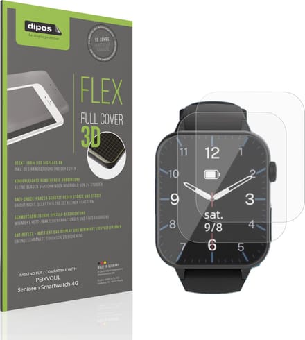 dipos FLEX – 2x Matte Screenprotector geschikt voor PEIKVOUL Senioren Smartwatch 4G | Volledige Schermbescherming | Case-Friendly
