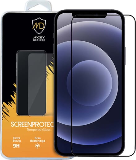 MobyDefend Screenprotector - Geschikt voor Apple iPhone 12 Mini - Screensaver Met Zwarte Randen - Gehard Glas