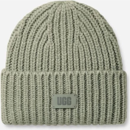 UGG® Chunky Rib Beanie for Kids in Grey Mist, Size OS, Knit/Leather/Wool