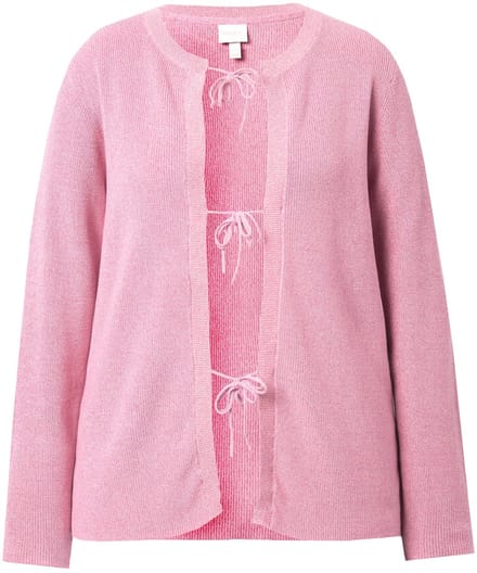 Ulla Popken - Dames - Cardigan sluiting met strikjes ronde hals - Heldere roos - Maat 42+