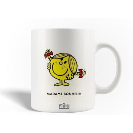 Mug en Céramique - Madame Bonheur - 30cl - Blanc - Compatible Lave-Vaisselle - Rond