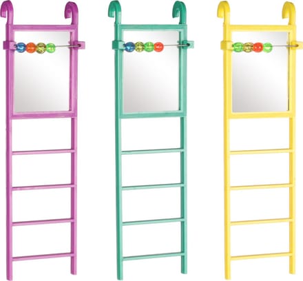 Flamingo - Vogelaccessoire Ladder met spiegel en kralen - Roze - 6 x 2.5 x 20 cm