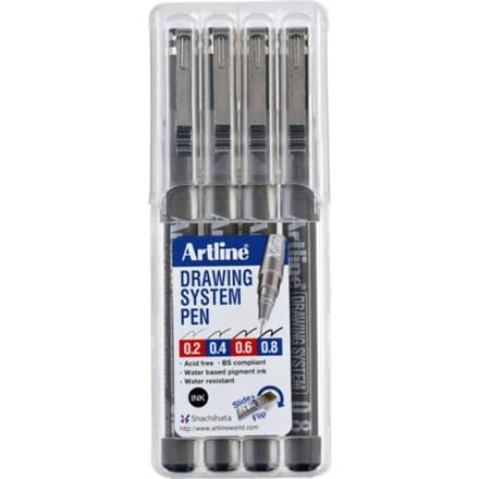 ARTLINE Drawing System - 1 x etui van 4 Fineliners - 0.2-0.4-0.6-0.8mm Lijndiktes - Zwart