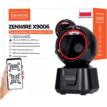 Barcodelezer 1D QR-scanner 2D USB Bedraad Stationair EAN GS1 Zenwire X9006
