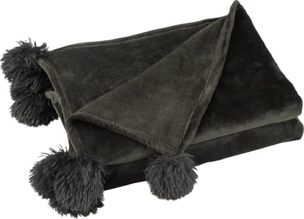 J-Line plaid Pompom - polyester - zwart - 170 x 130 cm