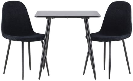 Polar eethoek tafel 75x75cm en 2 teddy stoelen zwart.