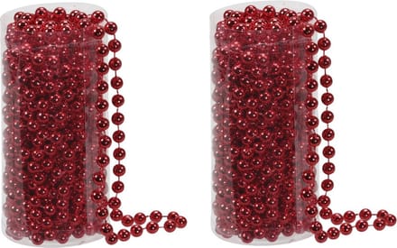 Kralenslinger - 2x - rood - kunststof - 8 meter - kerstboomversiering - kerstversiering - kerstslingers