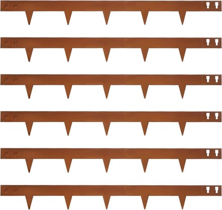 Set van 6 Roestkleurige Stalen Tuinranden voor Borders en Bloembedden - 101 cm Lang