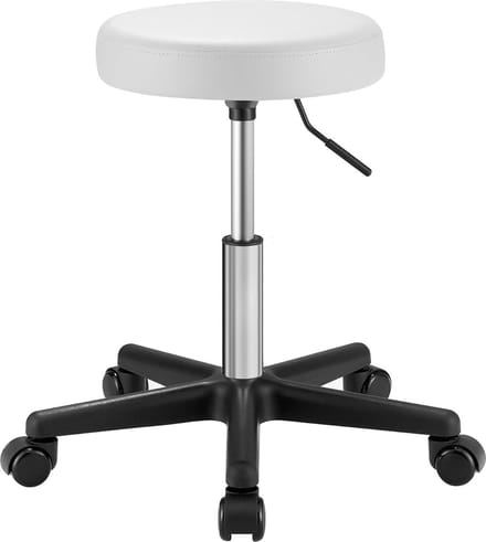 Verstelbare draaikruk op wielen | Comfortabele werkstoel met rugleuning pop up stool