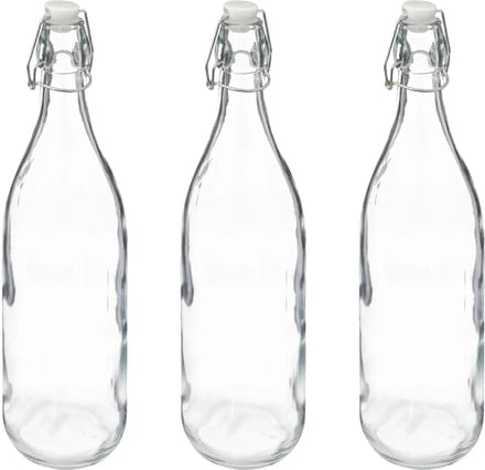 5Five Beugelfles/weckfles - 3x - glas - transparant - luchtdicht - 1 liter - waterfles - limonade