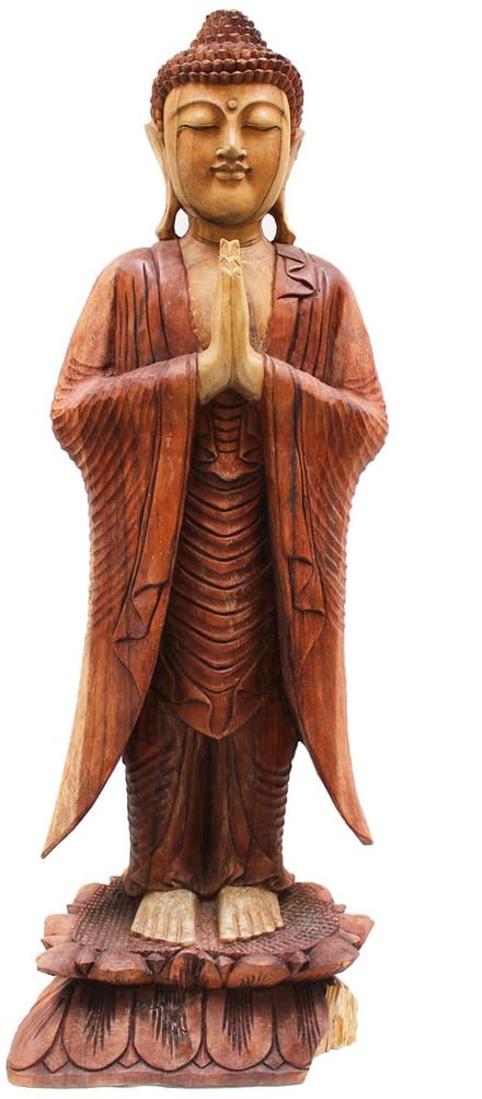 Boeddha Beeld Welkom - Groot - Handgesneden - Suar Hout - 40x28x100cm