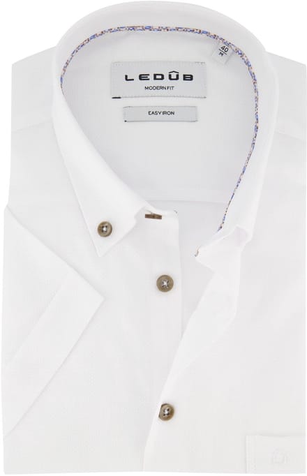 Ledub Modern Fit wit geprint katoen