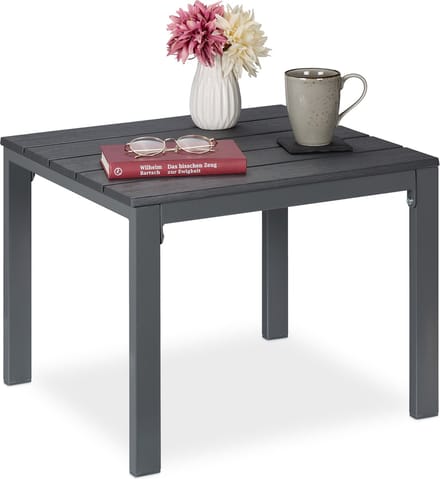 balkontafel met houtlook - 39 x 52 x 48 cm - stalen frame - buitentafel - grijs