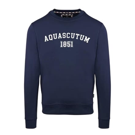 Aquascutum Heren-sweatshirt met gebogen logo (Marine)