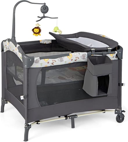 3 in 1 Inklapbaar Babyreisbed met Aankleedkussen en Box – Ideaal voor Reizen en Thuis
