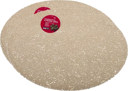 Gerimport Placemat - 2x stuks - goud - dia 40 cm - rond - kunststof - onderlegger - kerstdiner/diner placemats