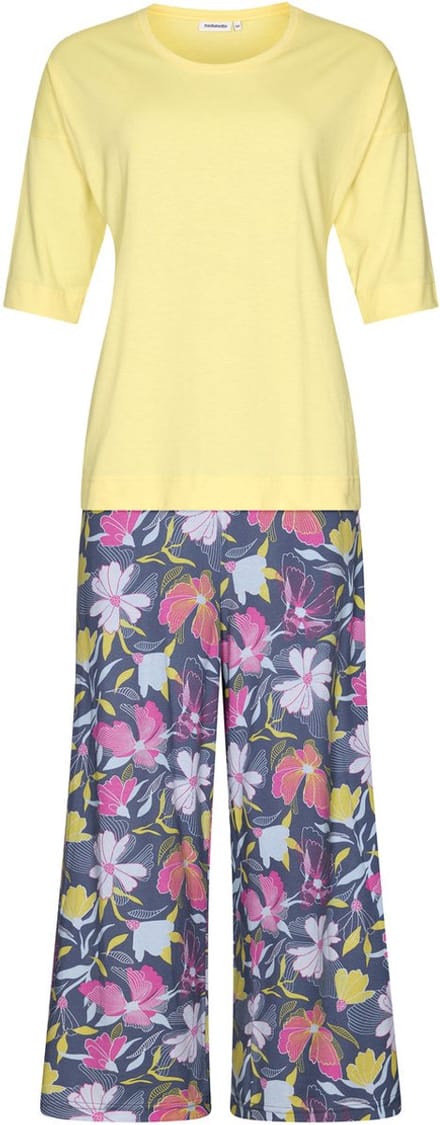 Pastunette Pyjama Flowers - Geel/Grijs - Katoen - Maat 42