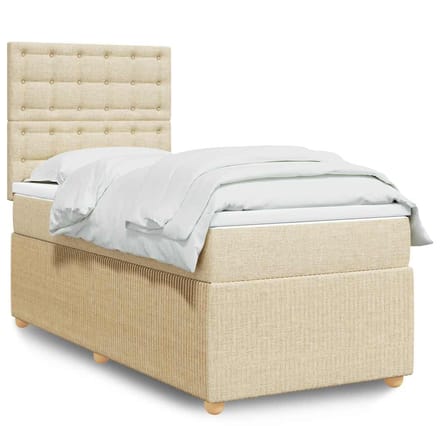 vidaXL - Boxspring - met - matras - stof - crèmekleurig - 100x200 - cm