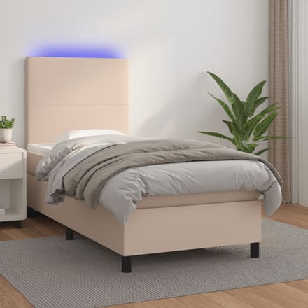 vidaXL - Boxspring - met - matras - en - LED - kunstleer - cappuccinokleur - 90x190 - cm