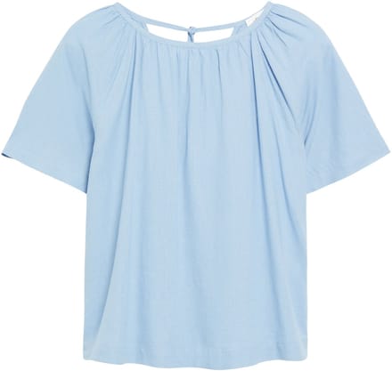 Vrouwelijke Blouse met Korte Mouwen van Gemengd Linnen met Rimpeling en Versierd met een Strik s.Oliver