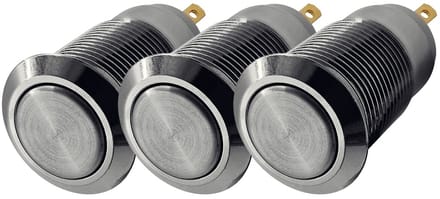 ProRide Mini Pulsschakelaar Normally Open - 12mm Metaal - 12V/24V - Platte Knop - Zilver - 3 stuks