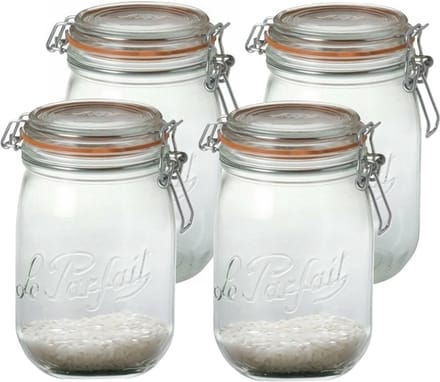 Le Parfait Voorraad/weckpot - 4x - glas - transparant - 17,6 x 8,5 cm - 1 L