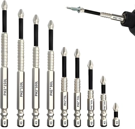 SEN Magnetische bits, 9-delig (25, 50, 65, 70, 75, 90, 100, 120, 150 mm) bitset, magnetische bitset met magneten, bitset voor accuschroevendraaier, slagschroevendraaier