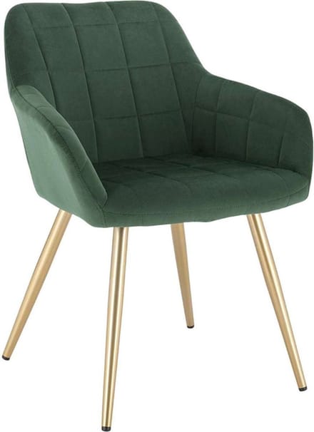 Eetkamerstoel - Velvet Groen/Goud - Met armleuning - Fauteuil stijl - Set van 1