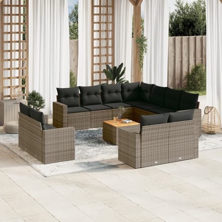 vidaXL - 12-delige - Loungeset - met - kussens - poly - rattan - grijs