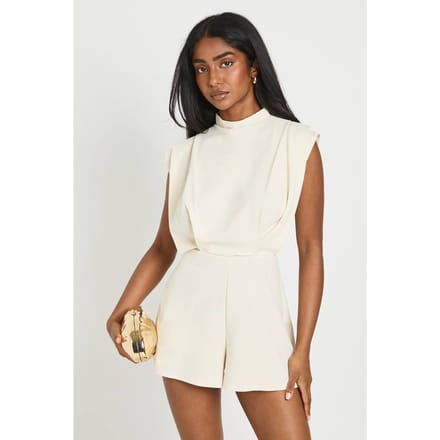 boohoo Dames Getailleerde Playsuit Met Plooidetail | Ivoor | Maat: 38