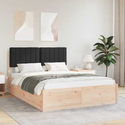 vidaXL - Bedframe - met - Gevoerde - Hoofdbord - Zwart - 135 - x - 190 - cm
