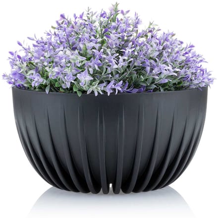 HowHomely Stripped Eco Serie - Bloempot - Zwart - Gerecycled