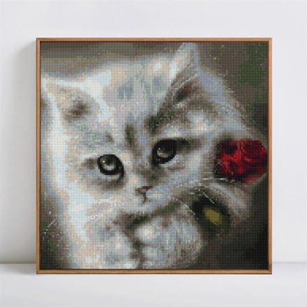 Diamant mosaïque chat et fleur diamant peinture broderie 30x30CM gray