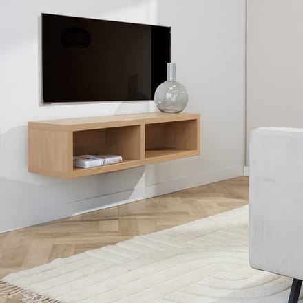 Zwevend tv-meubel met open vakken Bernie rustiek eiken 125x30x35 cm
