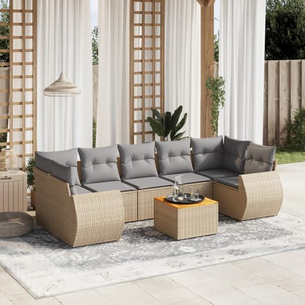 vidaXL - 8-delige - Loungeset - met - kussens - poly - rattan - beige