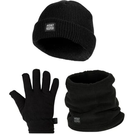 Heatkeeper Kinder Winter Thermo Set - Muts + Nerkwarmer + Handschoenen - Zwart-5-8 jaar