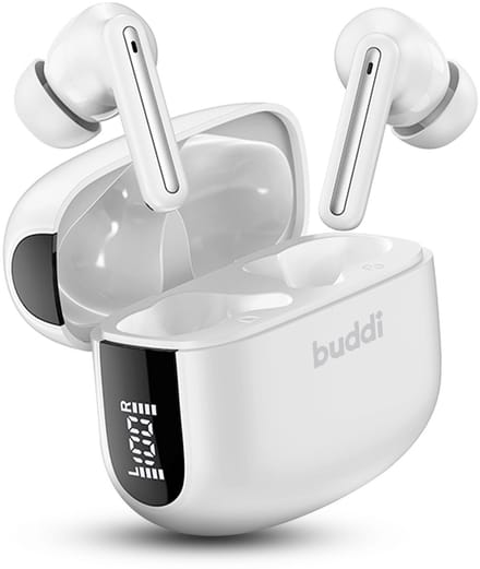 Buddi Draadloze Oordopjes - Bluetooth Oordopjes - Oortjes Draadloos - Noise Cancelling - LED Display - Met Microfoon - Touch Controls - ANC + ENC - Wit