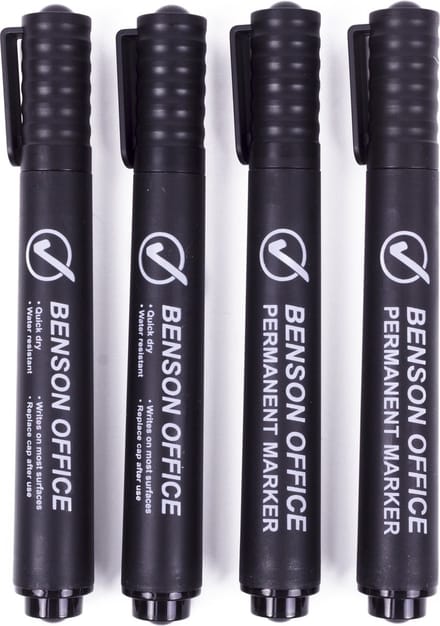 Bellson Watervaste Permanent Markers - Markeerstiften - Zwart 4 stuks