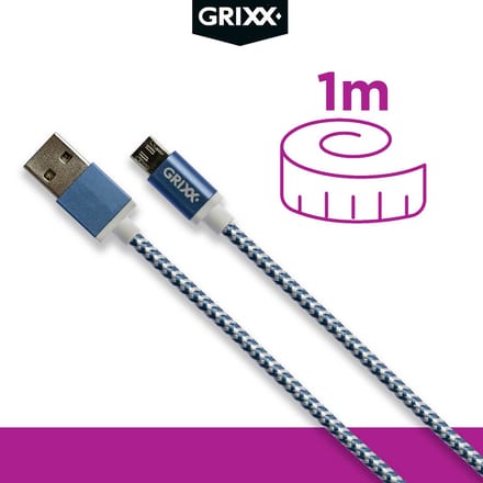 Micro USB kabel 1 meter - Grixx - USB A naar Micro USB - oplaadkabel - blauw wit