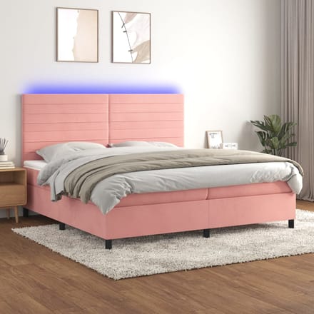 vidaXL - Boxspring - met - matras - en - LED - fluweel - roze - 200x200 - cm