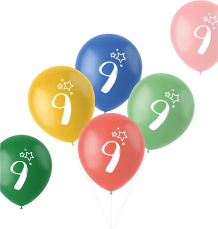 Ballonnen Retro 9 Jaar Meerkleurig 33cm - 6 stuks