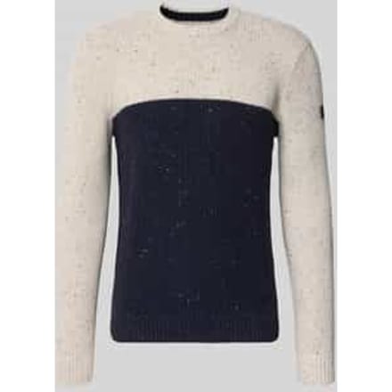 Tom Tailor - Gebreide trui met structuurmix - Maat M - offwhite navy color block